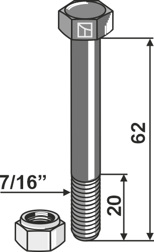 Bolt 7/16''UNFx62 - 10.9 m. låsemøtrik