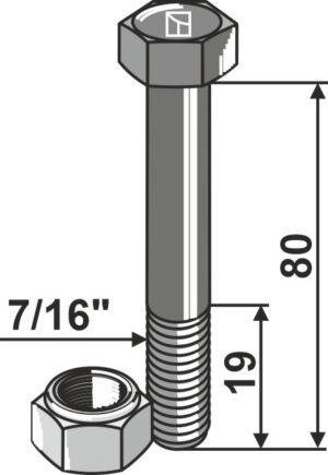 63-71680 Bolt 7/16''UNFx80 - 10.9 m. låsemøtrik