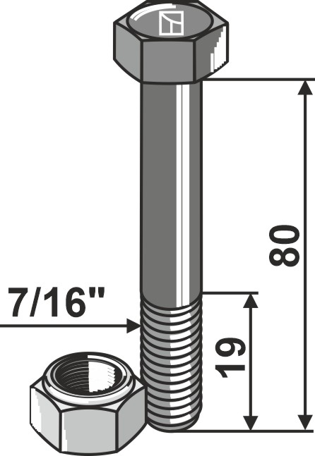 Bolt 7/16''UNFx80 - 10.9 m. låsemøtrik