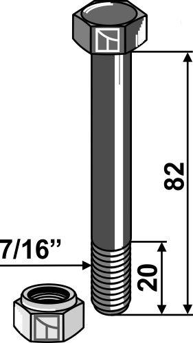Bolt 7/16''UNFx82 - 10.9 m. låsemøtrik