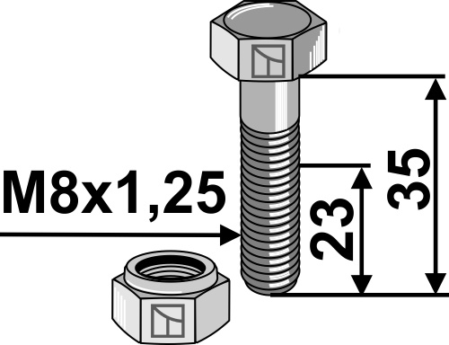 Bolt M8x1,25x35 m. låsemøtrik