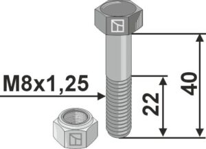 63-841 Bolt M8x1,25x40 m. låsemøtrik