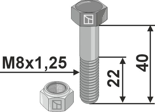 Bolt M8x1,25x40 m. låsemøtrik