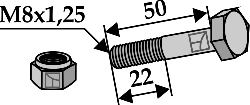 Bolt M8x1,25x50 m. låsemøtrik
