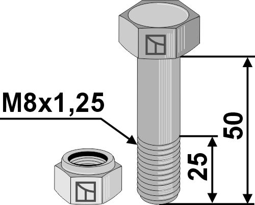 Bolt M8x1,25x50 m. låsemøtrik