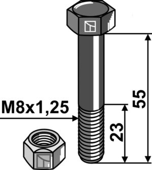 63-855 Bolt M8x1,25x55 m. låsemøtrik