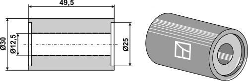 Bøsning indvendig 49,5xØ12,5xØ30