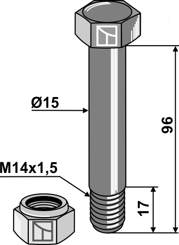 Bolt M14x1,5x96 m. låsemøtrik