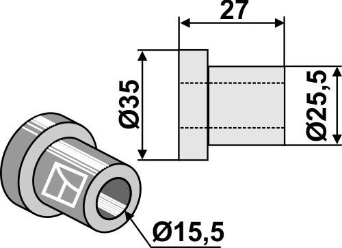 Bøsning indvendig 27xØ15,5xØ25,5
