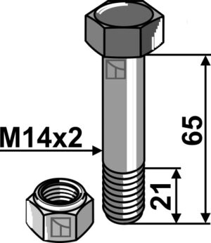 63-brn-902 Bolt M14x2x65 m. låsemøtrik