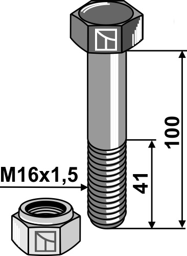 Bolt M16x1,5x100 m. låsemøtrik