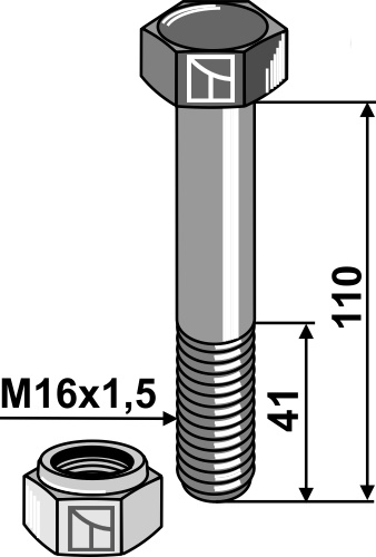 Bolt M16x1,5x110 m. låsemøtrik