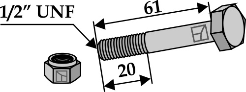 Bolt 1/2''UNFx61 - 10.9 m. låsemøtrik