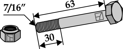 Bolt 7/16''UNFx63 - 8.8 m. låsemøtrik