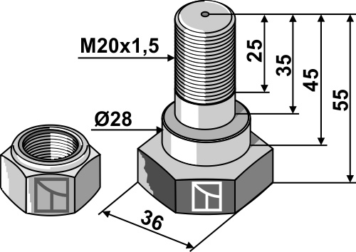 Knivbolt M20x1,5x55 - 10.9