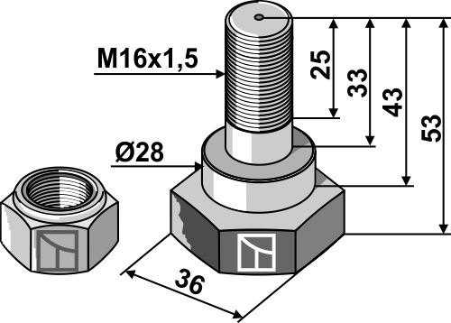 Knivbolt M16x1,5x53 - 10.9