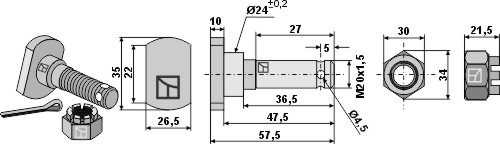 Knivbolt M 20x1,5x57,5 - 12.9 m. kronmøtrik