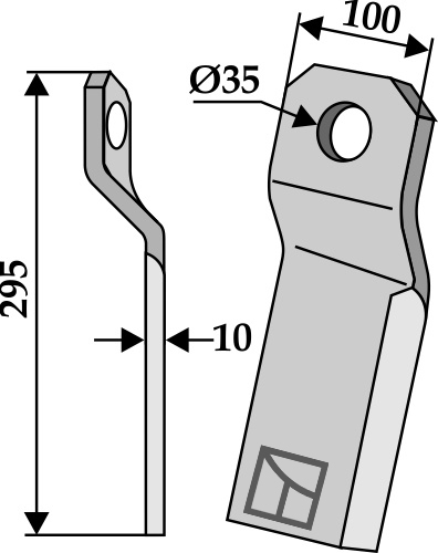 Bio kniv drejet kort 295x100mm - venstre
