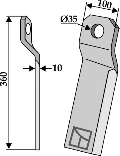 Bio kniv drejet 360x100mm, lang - venstre