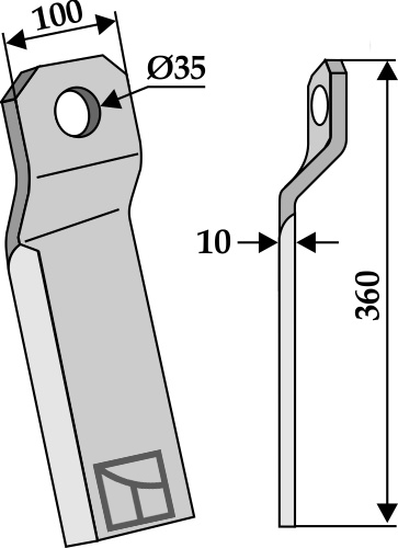 Bio kniv drejet 360x100mm, lang - højre