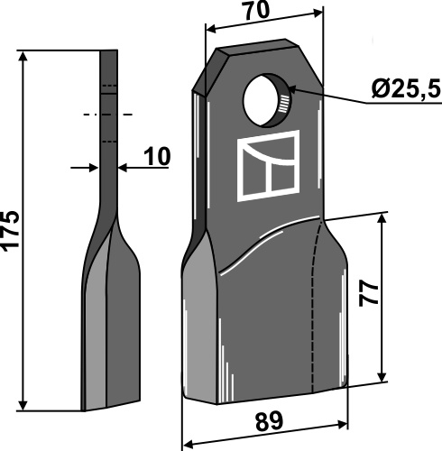 Bio kniv 175x70mm, højre