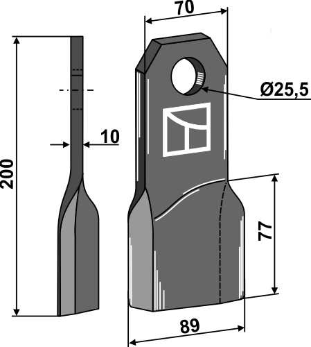 Bio kniv 200x70mm, højre