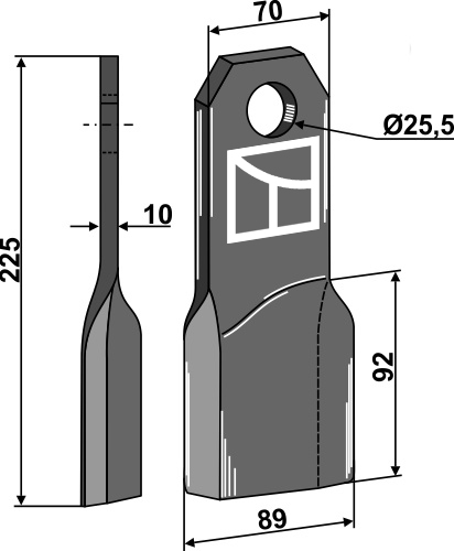 Bio kniv 225x70mm, højre