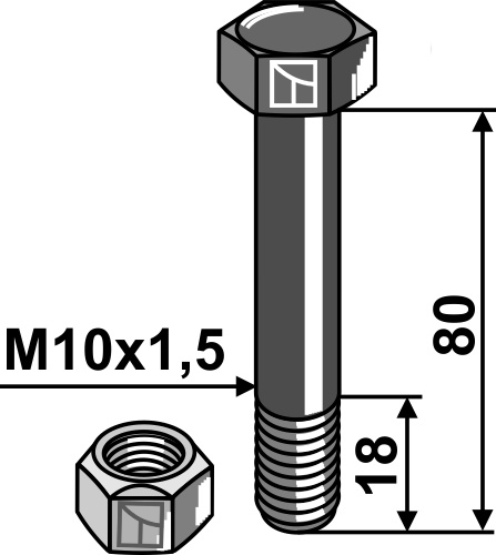 Bolt M10x1,5x80 m. låsemøtrik