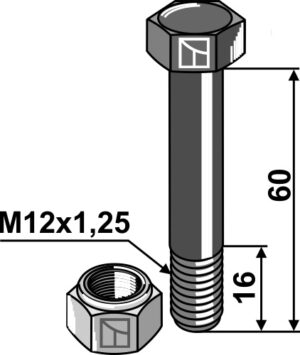 63-per-91 Bolt M12x1,25x60 m. låsemøtrik