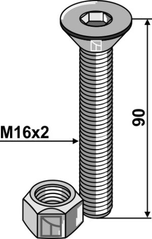 Umbracobolt M16x2x90 - 10.9 m. møtrik