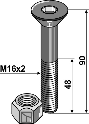 Umbracobolt M16x2x90 - 10.9 m. møtrik