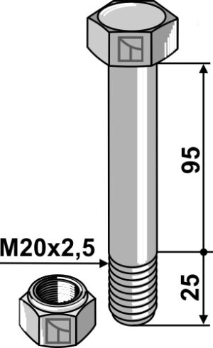 63-sau-120 Bolt M20x2,5x120 - 10.9 m. låsemøtrik
