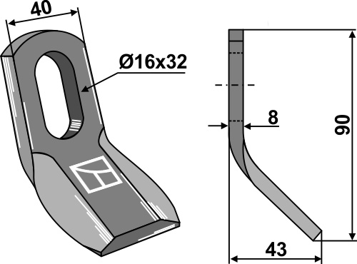 Y- kniv 90x40mm
