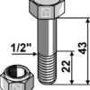 Bolt 1/2''UNFx43 - 12.9 m. låsemøtrik