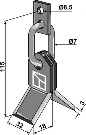 Y-kniv med kædeled og holder