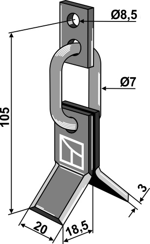 Y-kniv med kædeled og holder