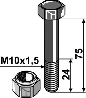 63-vot-91 Bolt M10x1,5x75 m. låsemøtrik