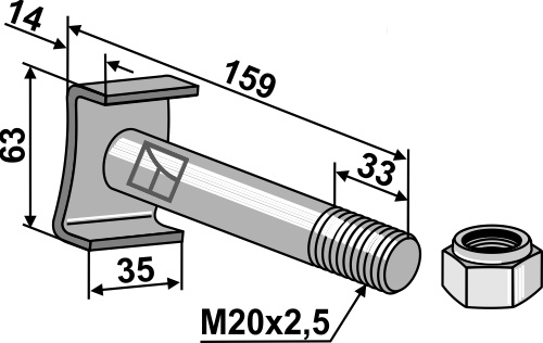 Bolt M20x2,5x159 - 10.9 m. låsemøtrik