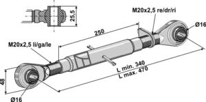 65-091 Topstang M20x2,5 med hærdet kuglehoveder