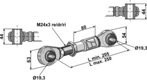 65-387 Topstang M24x3 med hærdet kuglehoved4