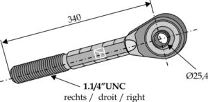 65-mf-28 Topstangs ende med krydsled, 1.1/4'' UNC venstre