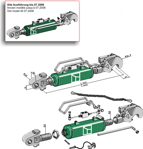 Hydraulisk topstang m. klo og krydsled