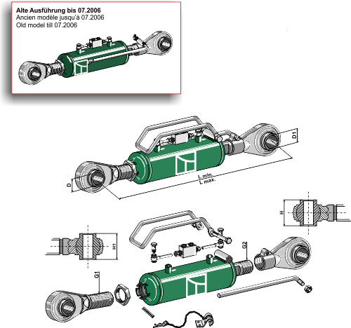 Hydraulisk topstang m. kugleender