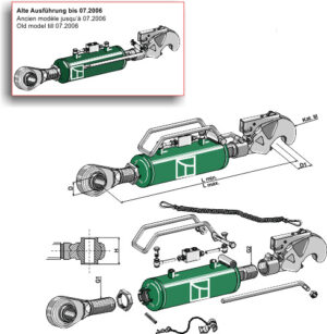 Hydraulisk topstang m. klo og kugleende