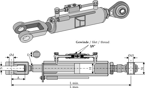 Hydraulisk spindel med gaffel og kugle 850