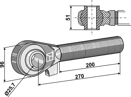 Topstangs ende med kugle M42x3 - 200