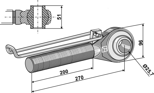 Topstangs ende med kugle M42x3 - 200