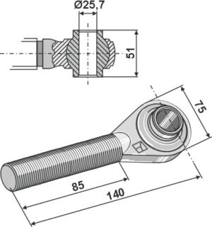 656-340 Topstangs ende hærdet M30x3,5