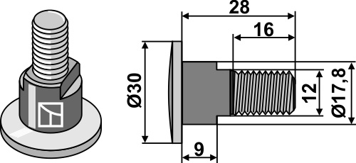 Knivbolt - M12x1,75x28 - 12.9