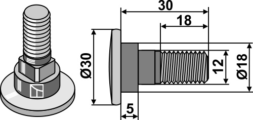 Knivbolt M12x1,75x30 - 12.9